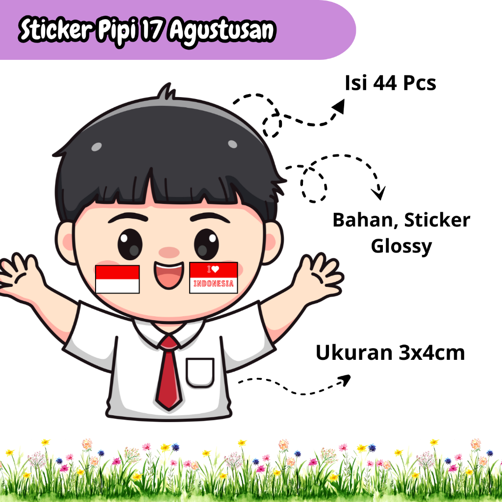 

Isi 44 Pcs - Sticker Pipi 17 Agustusan / Sticker Pipi Bendera Merah Putih