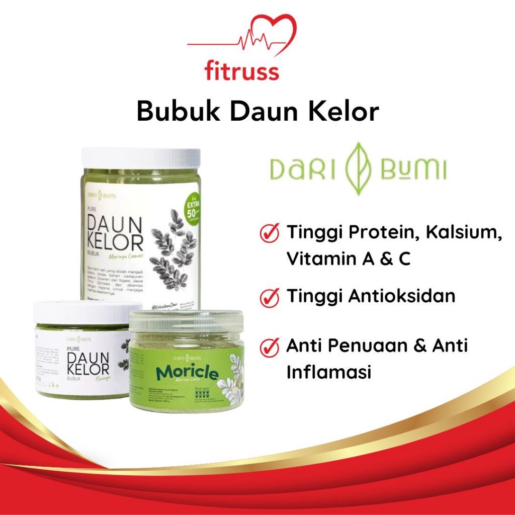 

DARI BUMI Daun Kelor Bubuk Moringa Premium Pure Organik ASI Booster Alami Herbal