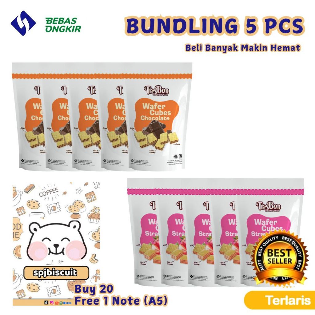 

Tresbon Wafer Cubes Pouch Chocolate dan Strawberry 35gr - Isi 5 Pouch
