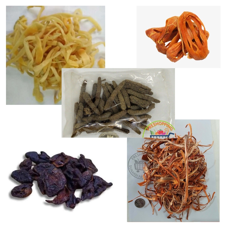 

Sedap malam, cabe jawa, asam kandis, bunga pala, kayu secang