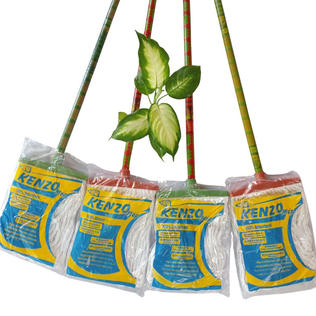 Pel Lantai Katun Kotak Kenzo / Mop Gagang Kayu / Alat Pel Lantai Rumah & Kantor Murah Berkualitas