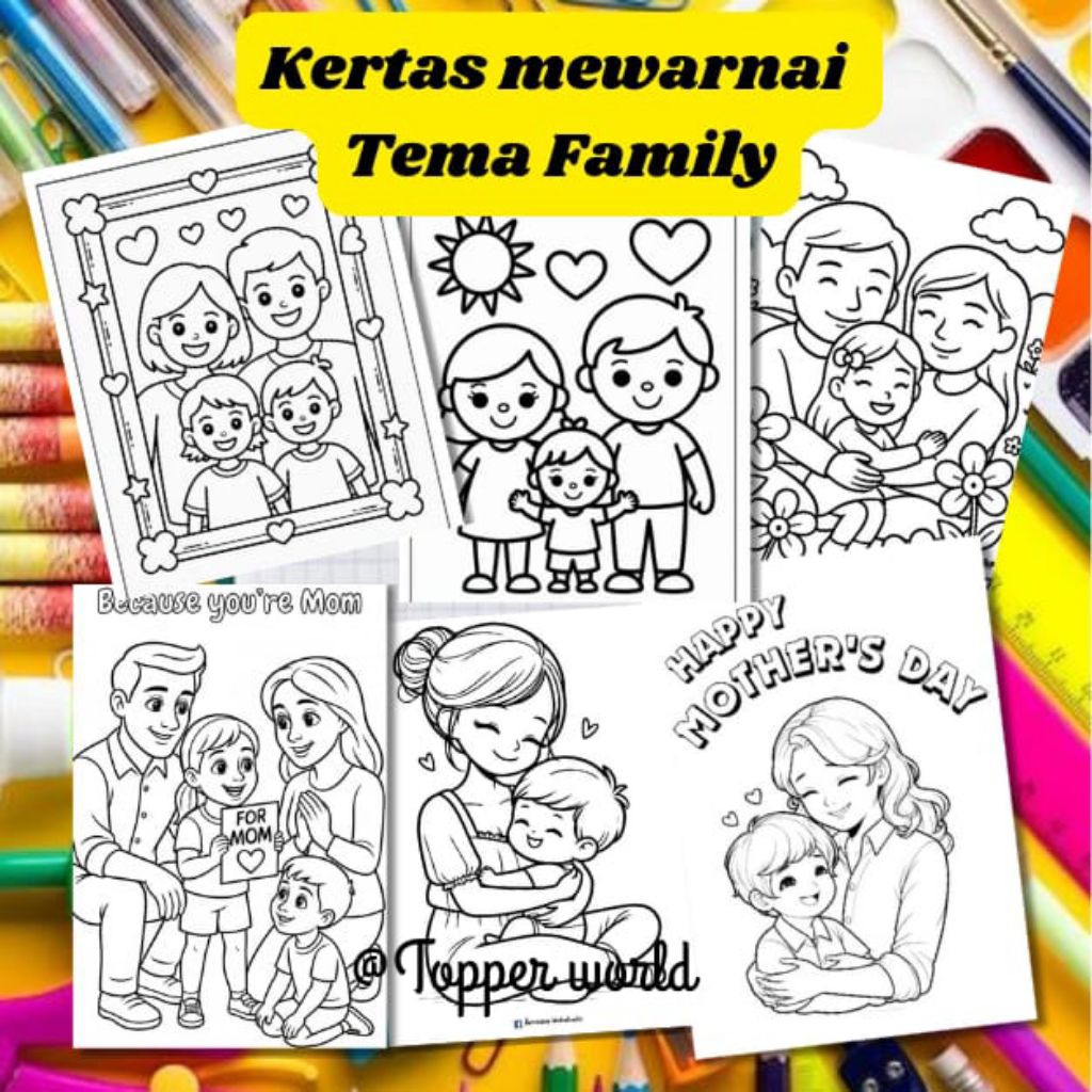 

20 LEMBAR KERTAS MEWARNAI ANAK TEMA HARI IBU (READY LANGSUNG KIRIM)