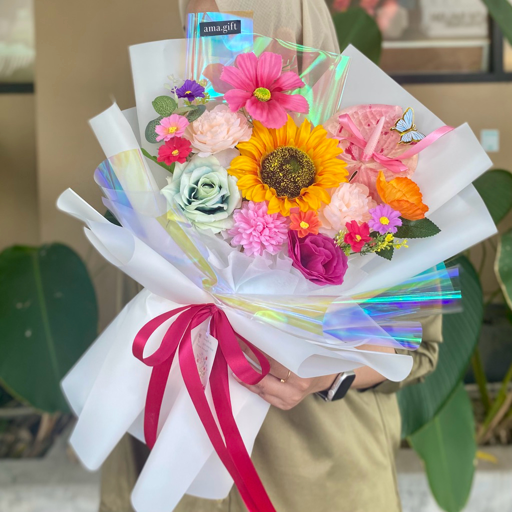 [Size Besar] Buket Hologram Rainbow | Bucket Wisuda | Bouquet Bunga Artificial