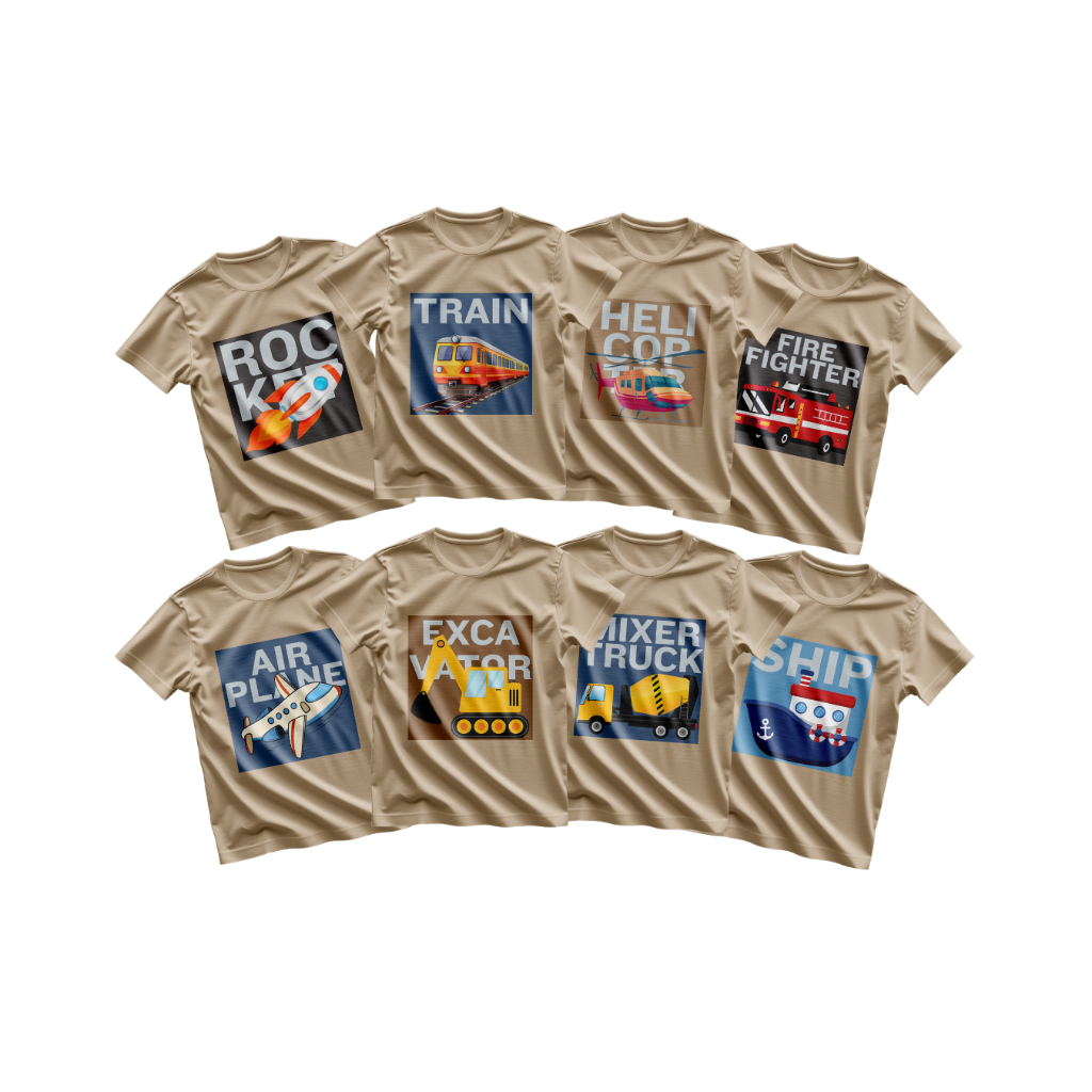 Kaos Sablon Anak Gambar Motif Kendaraan Usia 1-10 Tahun Baju Distro Anak Bahan Cotton Knitto Premium