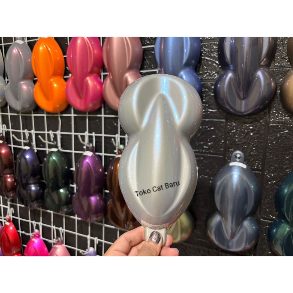 cat silver metalik pu + free efeck lembayung biru