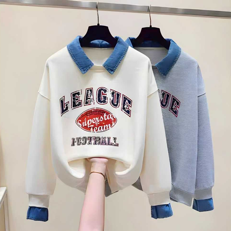 yennyfashionshop/Blouse Panjang Krah Jeans 0070/Atasan Korea Kemeja Import Ootd Casual Wanita Outer