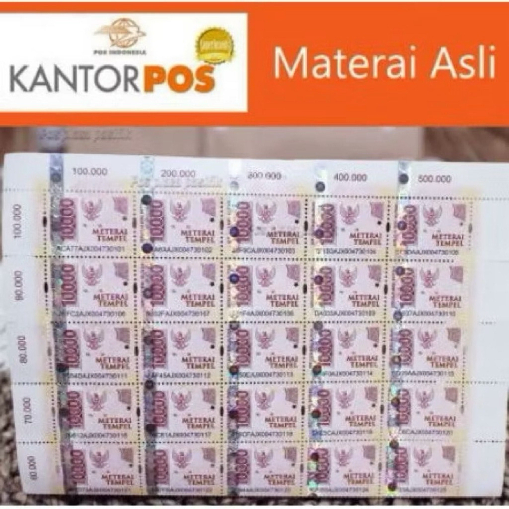 

Paket 40 pcs Materai 10000 Materai Asli Pos Indonesia