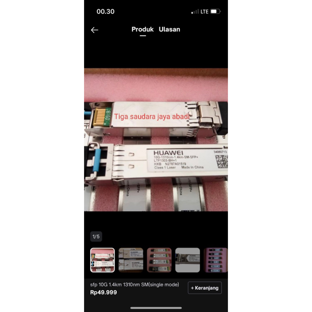 SFP+ 10G-1.4km-1310nm-SM -SFP+(SINGLE MODE)  Kondisi: Baru (New) Garansi: 3 Bulan 1. Compatible Untu
