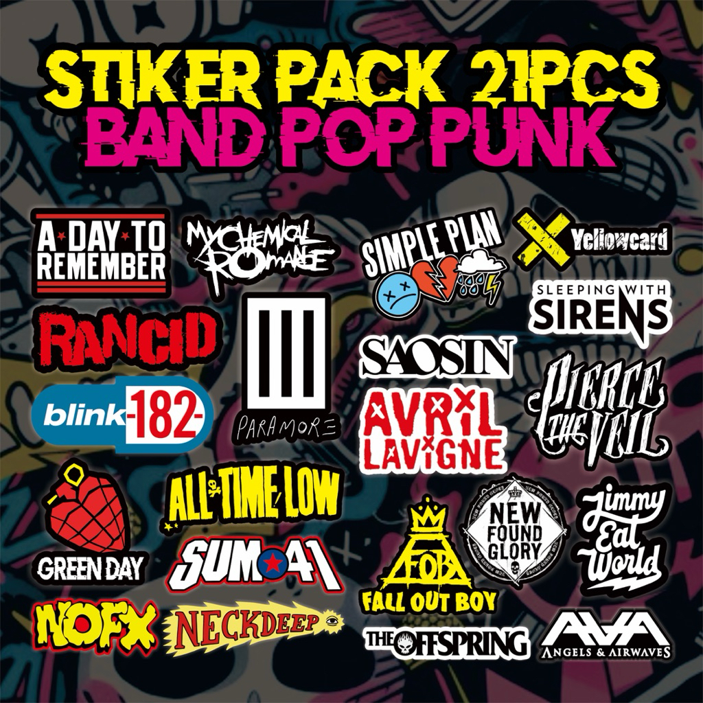 

21pcs Stiker Band Pop Punk Blink182 MCR Green Day Paramore buat helm laptop case hp tumblr