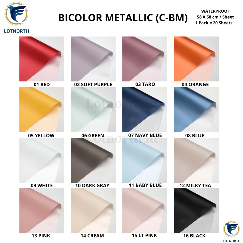 

[1 pack] C-BM / Kertas Buket Bunga / Wrapping Paper Cellophane / Bicolor Metallic / Kertas Buket 2 Dua Warna Bolak Balik Shimmer 2 Sisi / Kualitas Premium Tebal / Florist Bouquet Supply / Termurah / Plastik Bunga