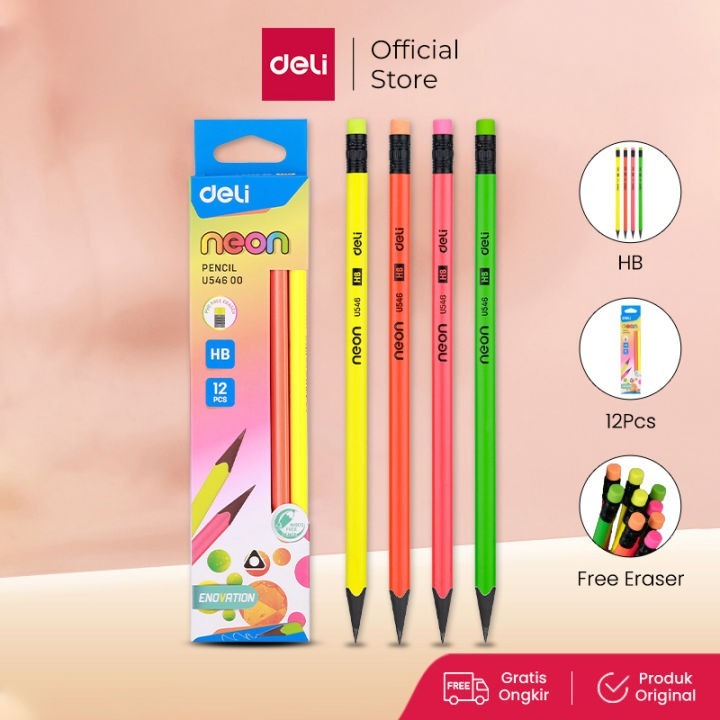 

Pensil Deli NEON Pensil HB 1 box isi 12 pcs pensil segitiga