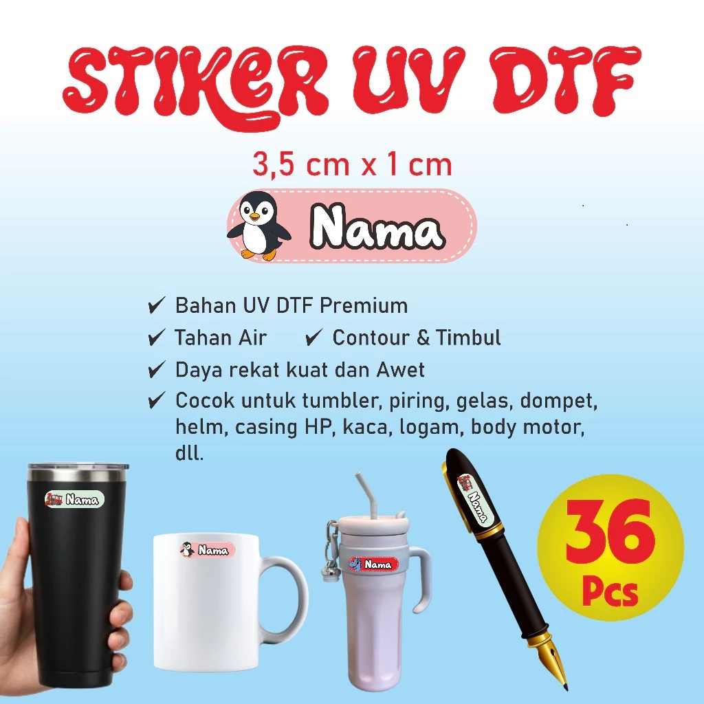 

36 Pcs Sticker Custom Nama Piring Sendok Botol Barang Perabotan Stiker Ajaib Waterproof Timbul Label