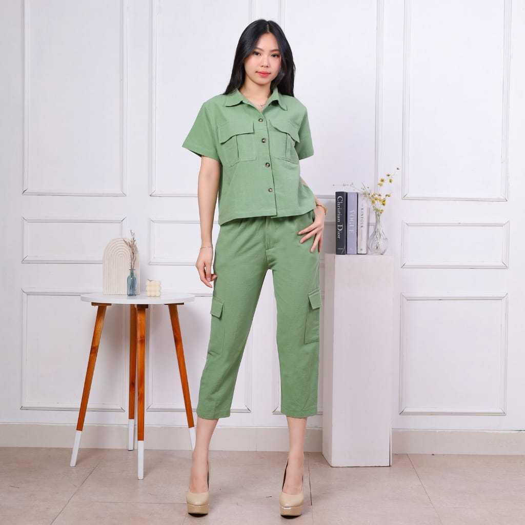 SETELAN CARGO WANITA 7/8 SETELAN SET CARGO WANITA BAJU WANITA KEKINIAN ONE SET KEMEJA TERBARU
