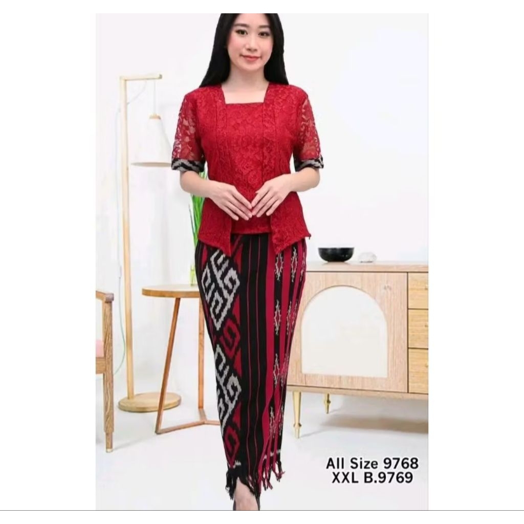 setelan rok blus brokat mix rok span tenun