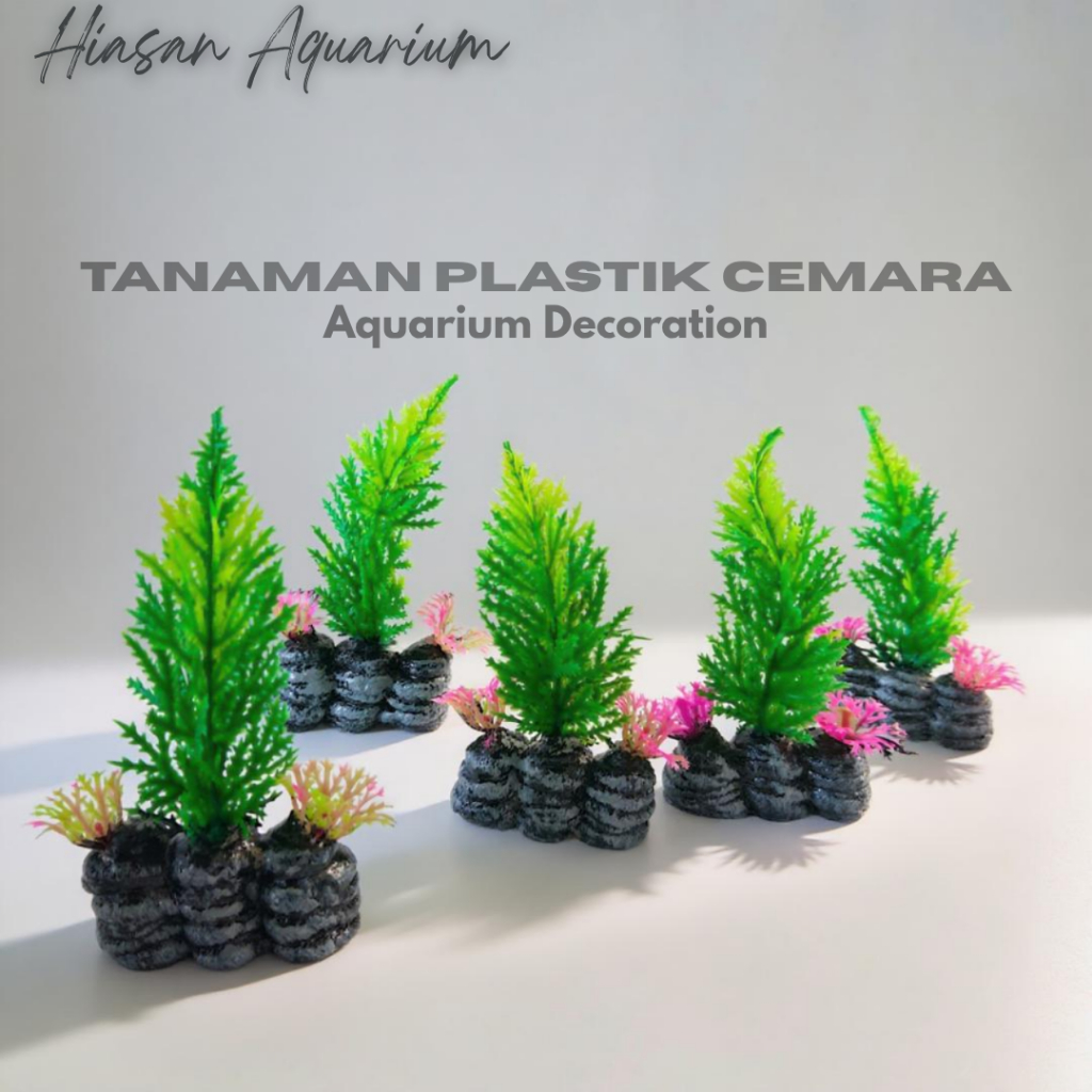 Hiasan dan ornamen aquarium aquascape tanaman plastik miniatur pohon cemara