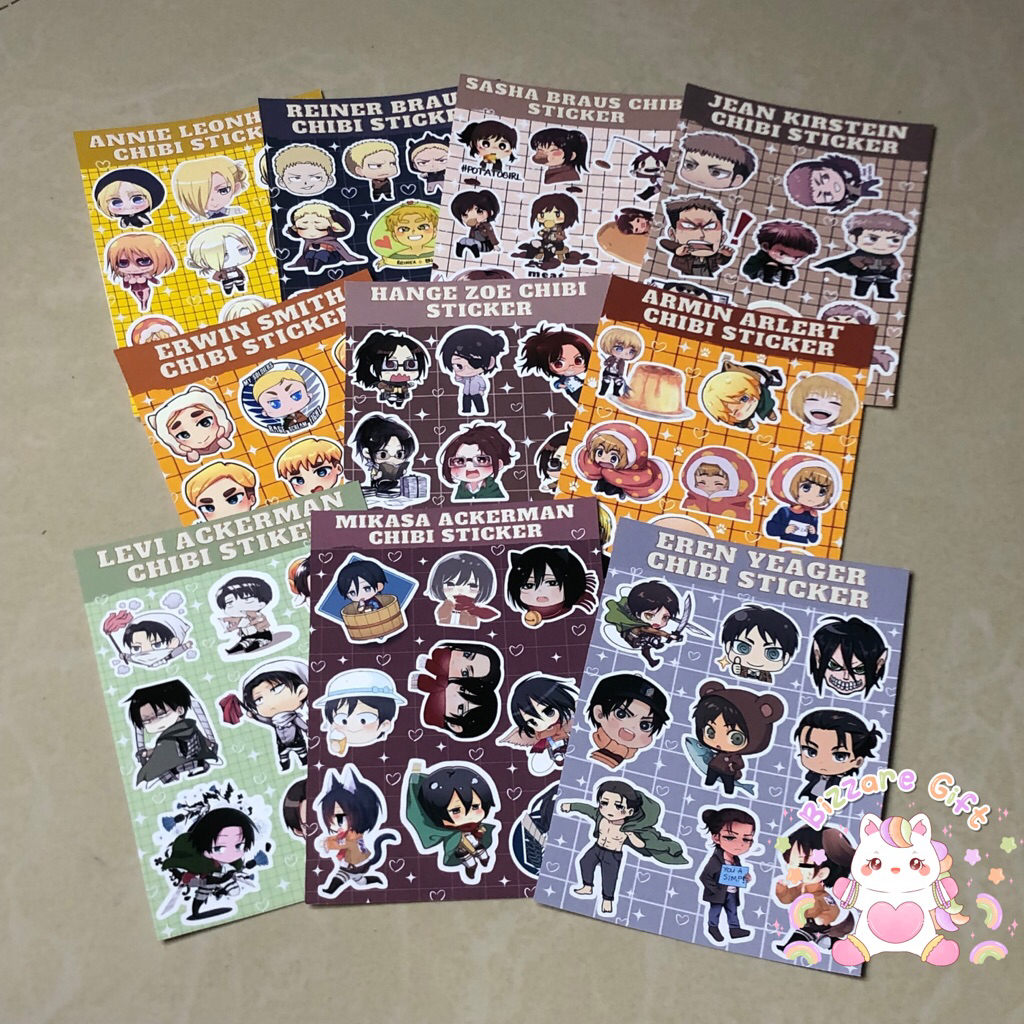 

STIKER SET Attack on Titan Anime Sticker Eren Levi Mikasa Reiner Armin Hange Erwin Jean Sasha Annie Reiner