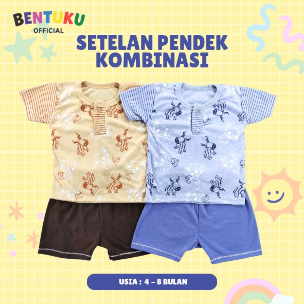 BAJU SETELAN ATAS BAWAH REGULER BAYI BABY ANAK KOMBINASI 4-8 BULAN BAHAN KATUN ADEM | MOTIF DEER