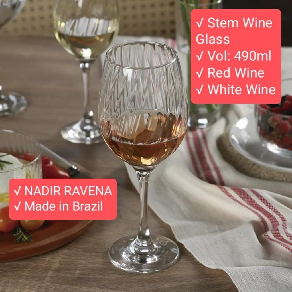 Gelas Red Wine Kaki 490ml (set isi 1pcs) NADIR 7A770/ Stem Red Wine Glass NADIR RAVENA