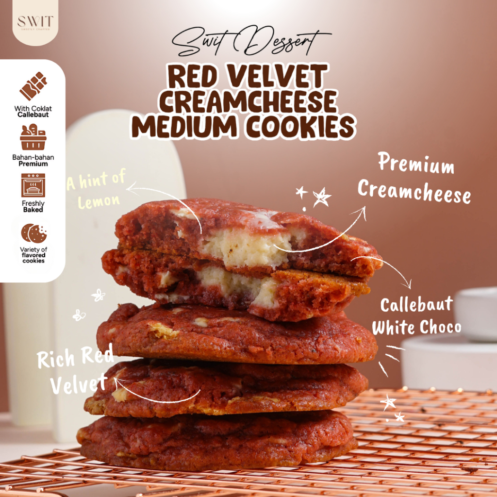 

Soft Medium Cookies Baked Lembut Premium Red Velvet Creamcheese Homade - Snack Premium untuk Hampers, Parcel, atau Oleh-oleh