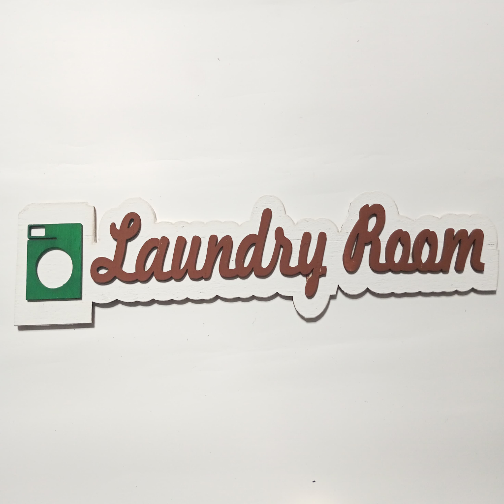 Hiasan dinding LAUNDRY ROOM Sign kayu - Pajangan walldecor tulisan timbul Laser Cutting
