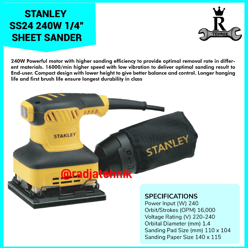 STANLEY  SS24 Sheet Sander  Sheet Sander 240W 1/4”  Mesin Amplas  Alat Tukang Serbaguna