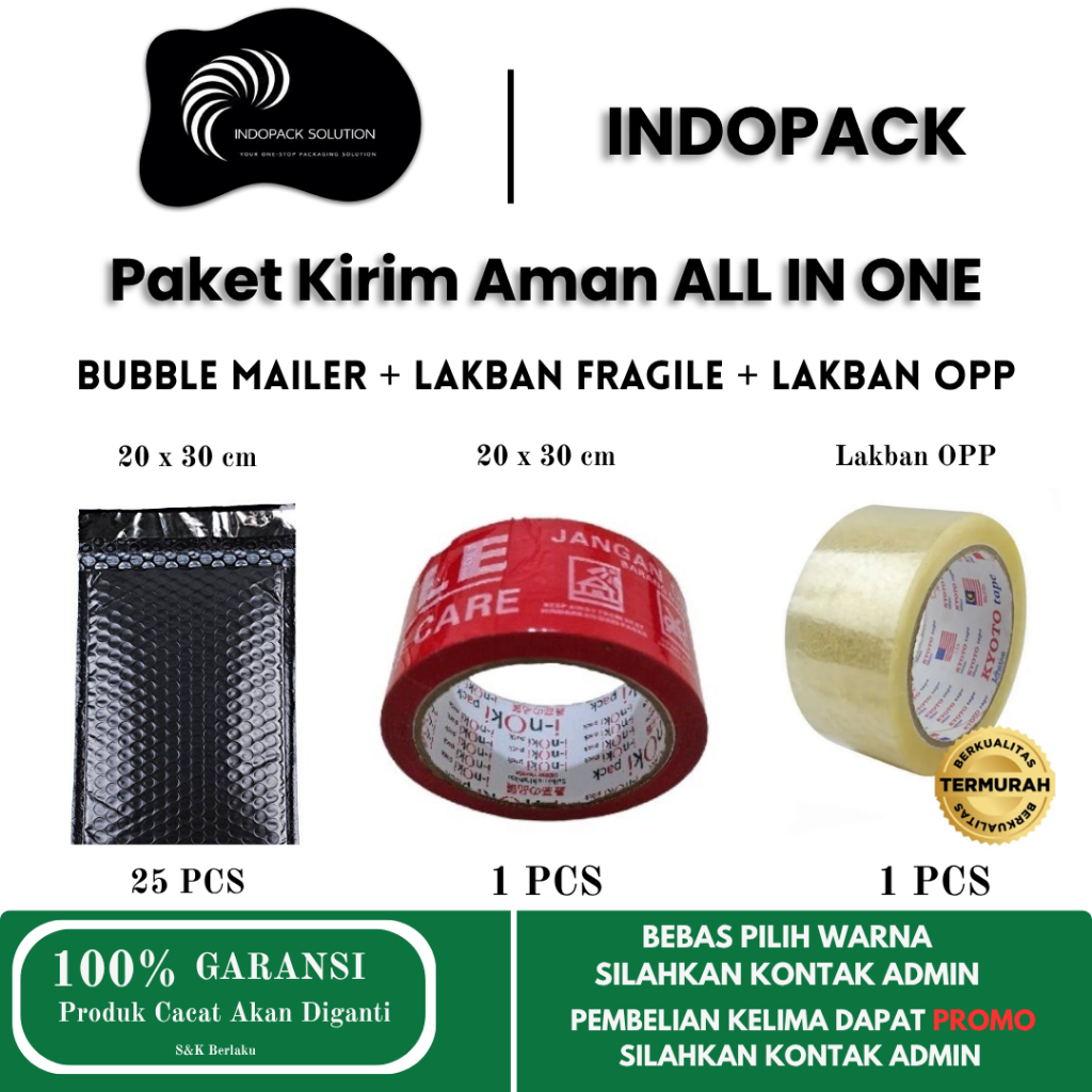 

INDOPACK Paket Kirim Aman Murah – Bubble Mailer 20x30 (25pcs) + Lakban Fragile + Lakban Bening