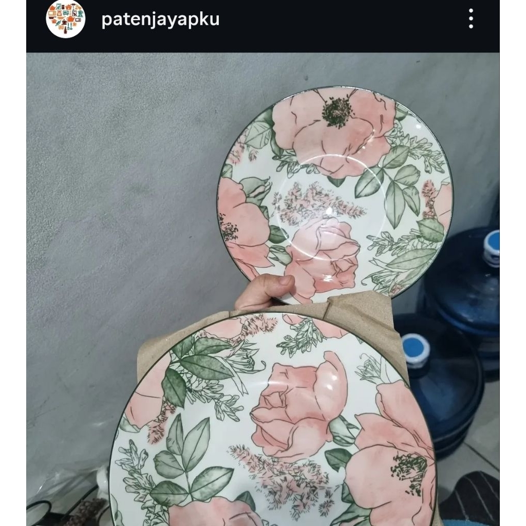 Piring makan bunga porselin 8 dan 9 inchi link life piring estetik piring bunga hijau