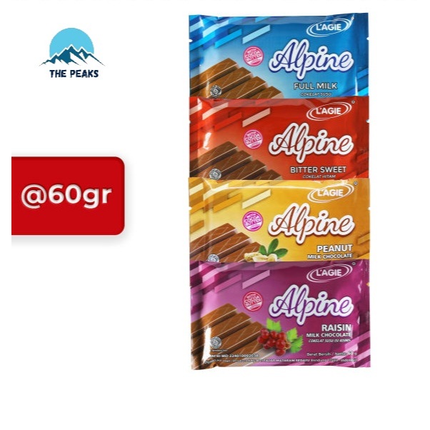 

(The Peaks) Lagie Alpine Coklat 60gr Batang, Cokelat L'agie Alpin Milk Chocolate Raisin 60 gr