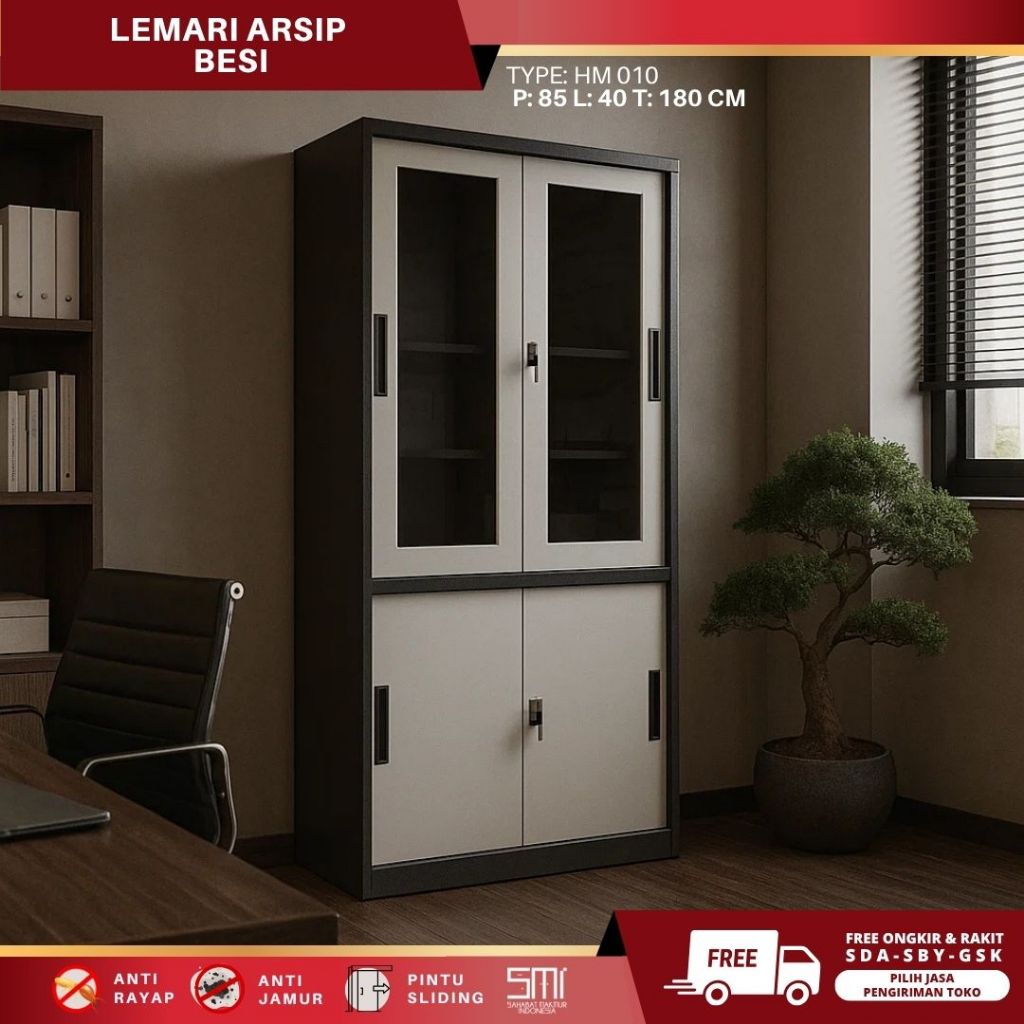 Lemari Arsip HM 010 – Filling Cabinet Besi, Sliding Door & Swing Door, Almari Buku & Dokumen Kantor