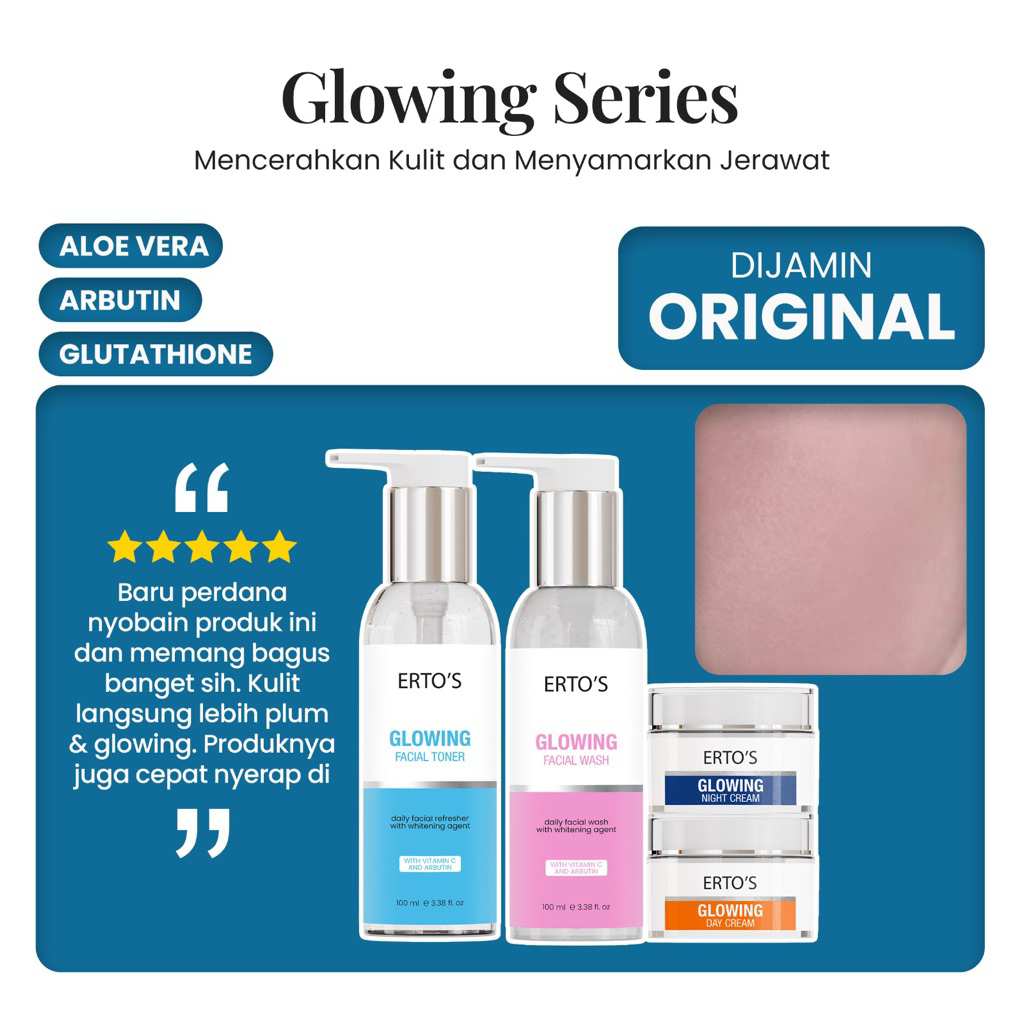 Ertos Paket Skincare Glowing Series Isi 4 Facial Wash Toner Cream Mencerahkan Kulit Wajah Bpom
