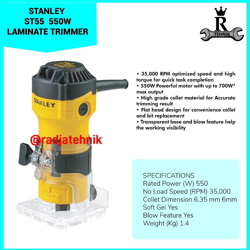 STANLEY  ST55 Laminate Trimmer  Laminate Trimmer 550W  Mesin Trimmer Laminasi  Alat Tukang Serbaguna