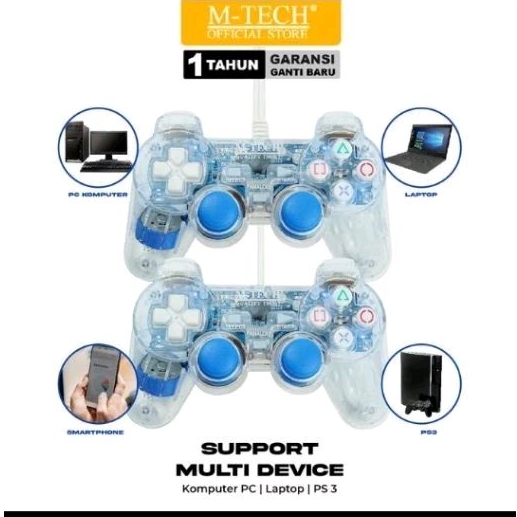 MTECH Gamepad Joystick Double Transparan Stik Laptop PC PS3