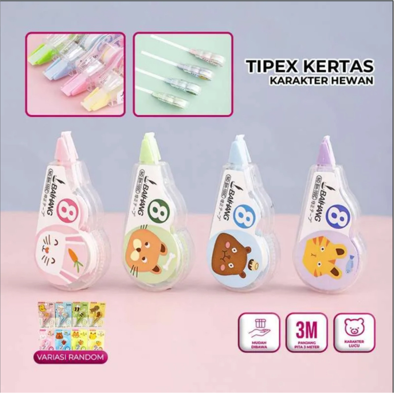 

ONE-A75 Correction Tape Students Tipex Kertas Perlengkapan Sekolah Karakter Hewan Lucu / Harga Sesuai