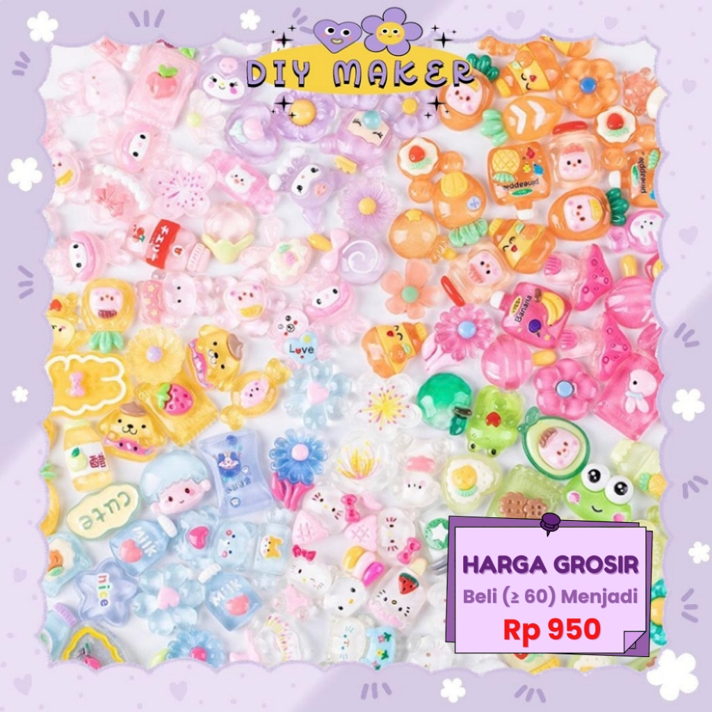 

DM 1 Pcs Aksesoris Resin Clay 3D Buat Dekor DIY Stiker 3D Warna Warni Lucu Cantik Untuk Case HP DIY