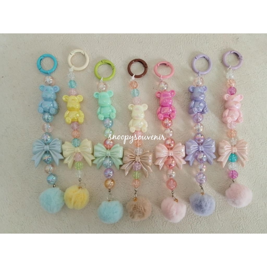 Bag Charm Bear Pom Pom / Bag Charm Manik / Bag Charm Lucu