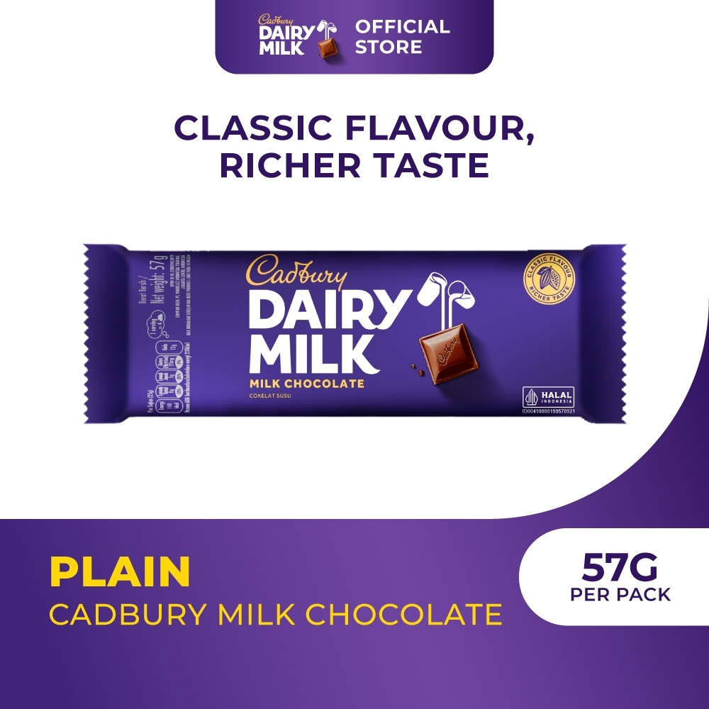 

Cadbury Dairy Milk Chocolate Original Regular 57gr, coklat susu dan kacang mede yang lembut