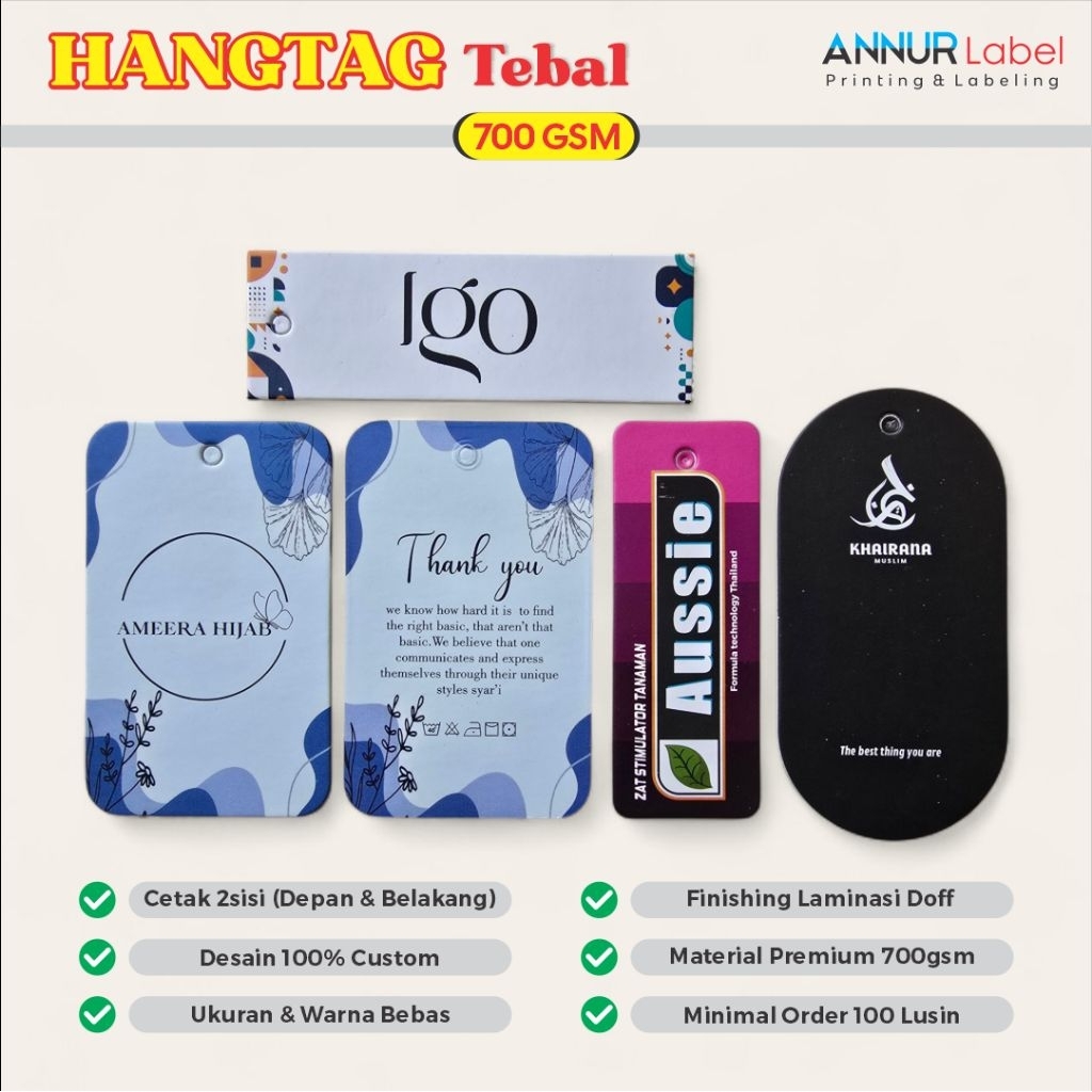 

FREE DESIGN hangtag baju cetak 2sisi label hang tag custom tebal 700gsm