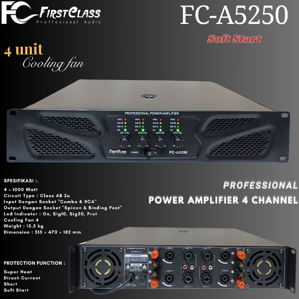 AMPLIFIER FIRSTCLASS FC-A5250 POWER 4 CHANNEL ORIGINAL  FC A5250 FC 5250