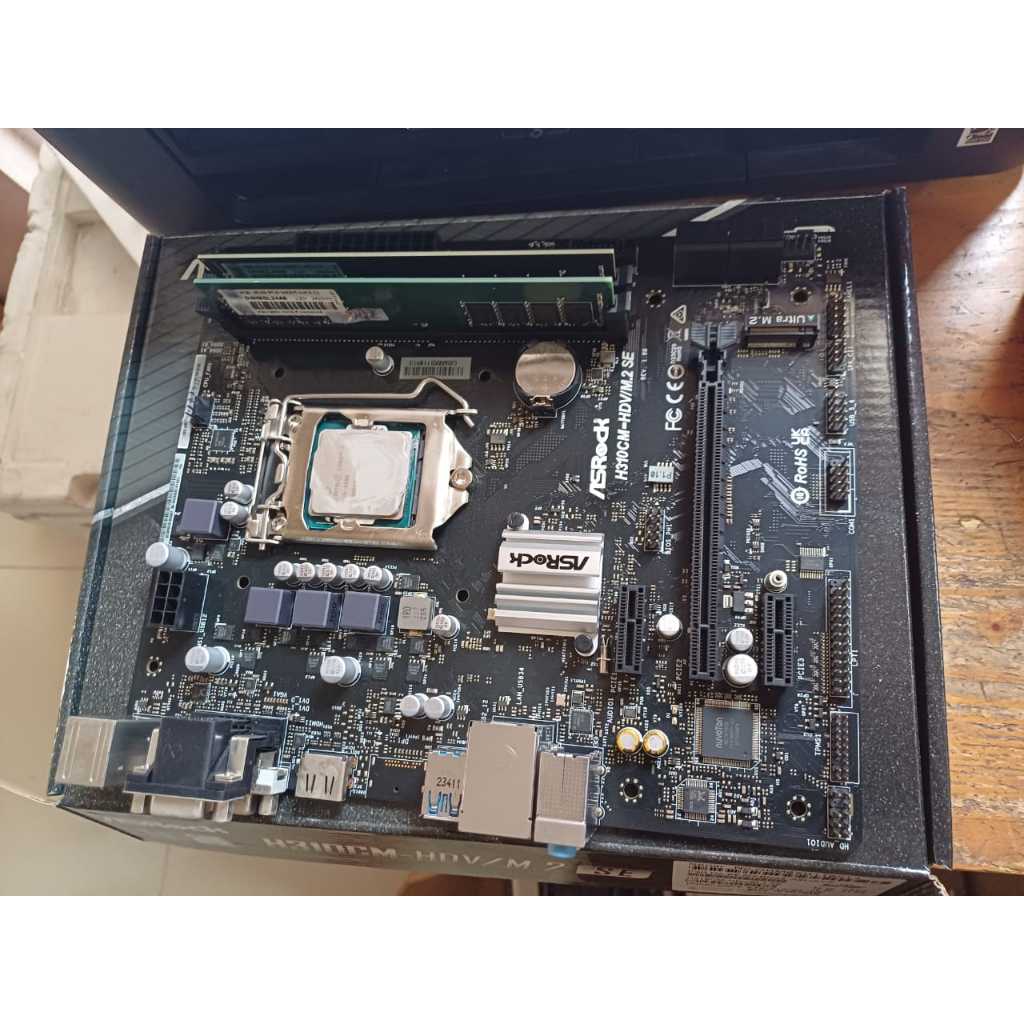 Mainboard 1151 H310CM-HDV + Processor core i5 gen 9 9500 1151 + ram Vgen 2 keping 8GB DDR4 PC 2400T 