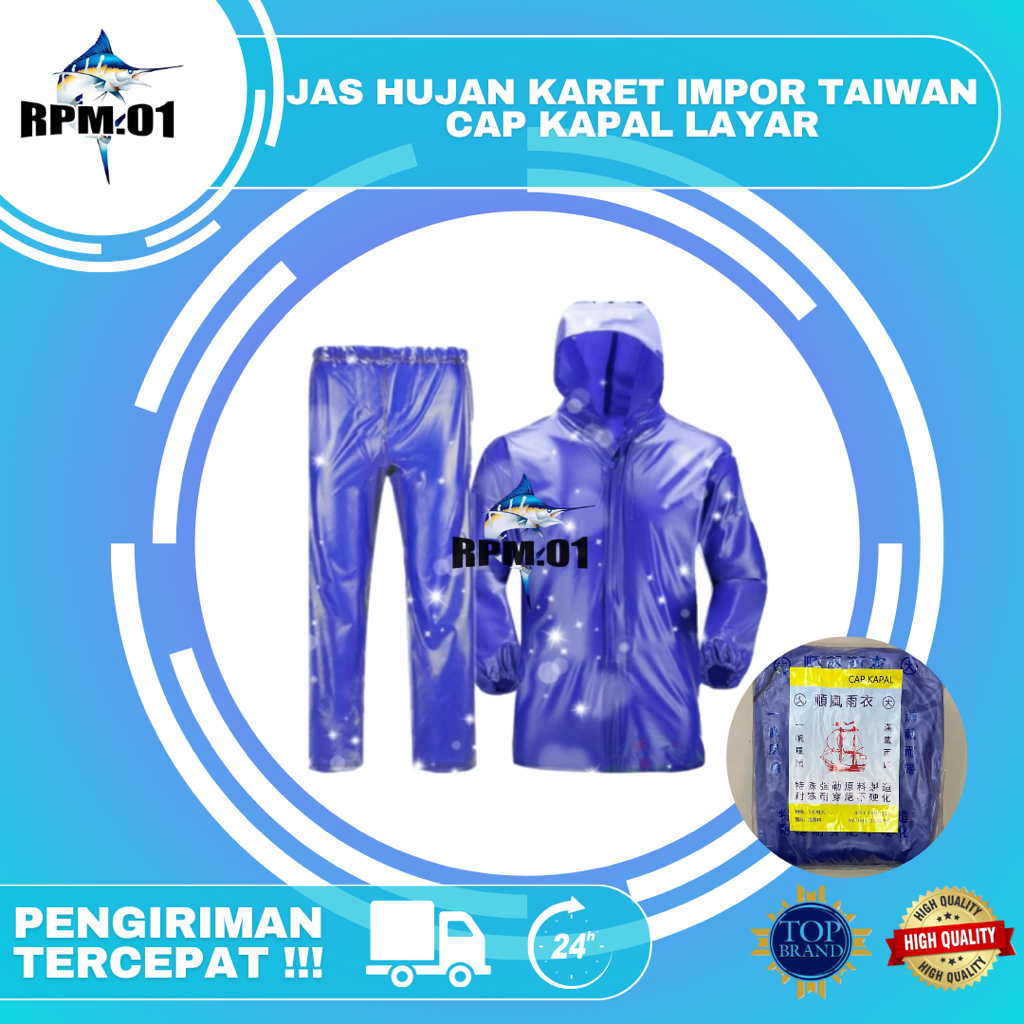 JAS HUJAN KARET TEBAL IMPORT TAIWAN CAP KAPAL LAYAR | JAS HUJAN NELAYAN CAP KAPAL LAYAR