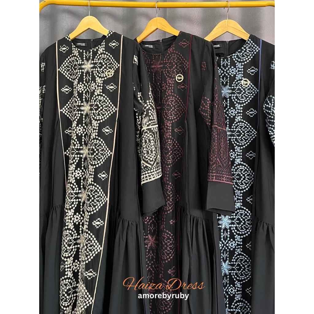 HAIZA DRESS AMORE BY RUBY  GAMIS MOTIF BORDIR TIMBUL ETNIK BUNGA PREMIUM KEKINIAN MEWAH TERBARU 2025