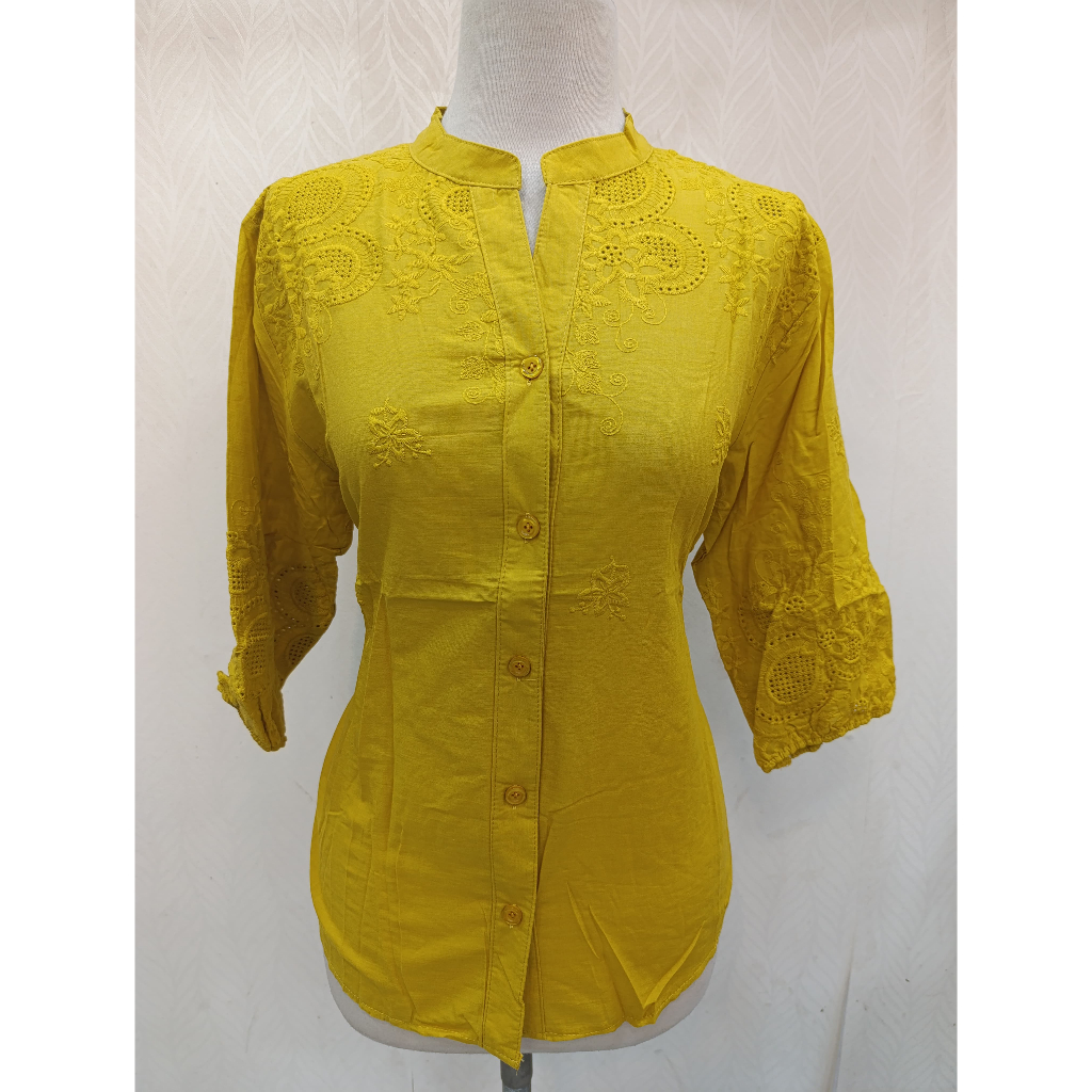 blouse katun bolong/atasan katun kancing depan/lengan 3/4