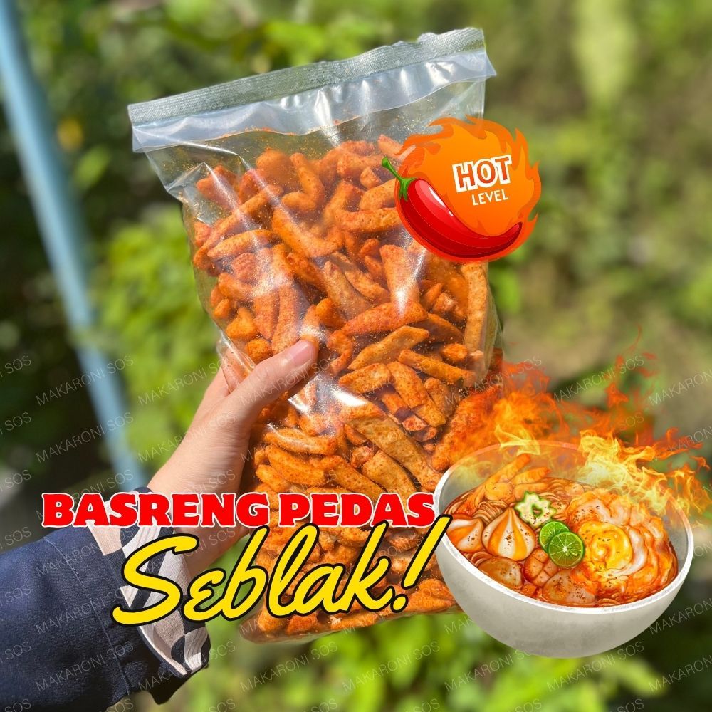 

500 GR Basreng Pedas Seblak Makaroni SOS Kencur Cikruh Viral
