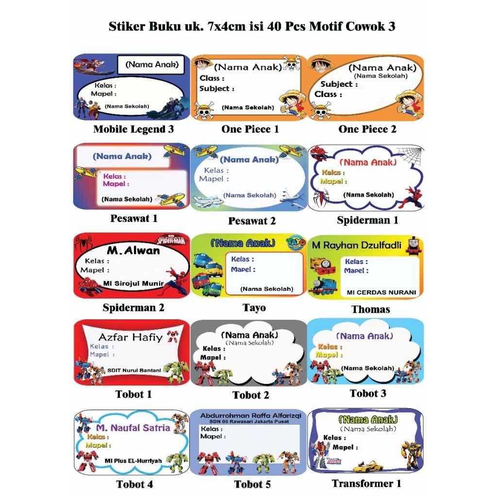 

Stiker buku Motif Cowok 3 uk.7x4/Label Buku/Stiker Nama Buku/Label Nama Buku/Stiker Mapel untuk Anak Sekolah