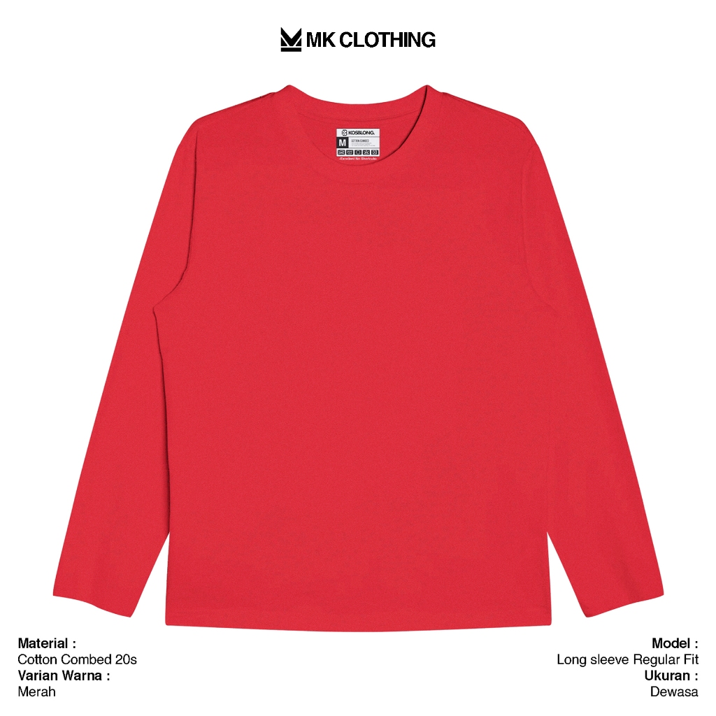 Kaos Polos 20s Dewasa Pria Wanita Unisex Lengan Panjang - Merah