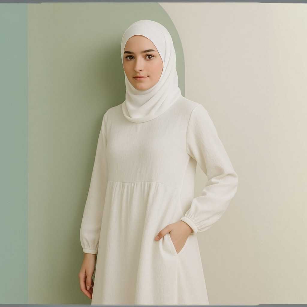Gamis Putih Wanita Kekinian Mewah Model Simple Elegan Bahan Adem