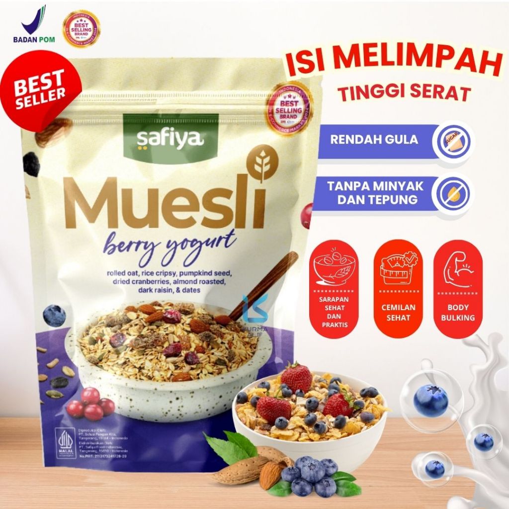 

Techaddict Store Muesli Berry Yogurt Safiya 1 Kg Oatmeal Diet Fruity Taste Sereal Sehat