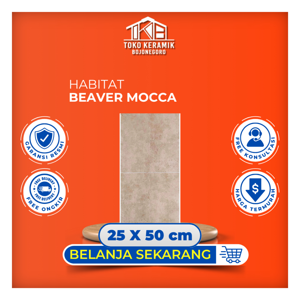 Keramik Lantai Dan Dinding Glossy Batu Alam 25x50 cm Habitat By Milan Beaver Mocca