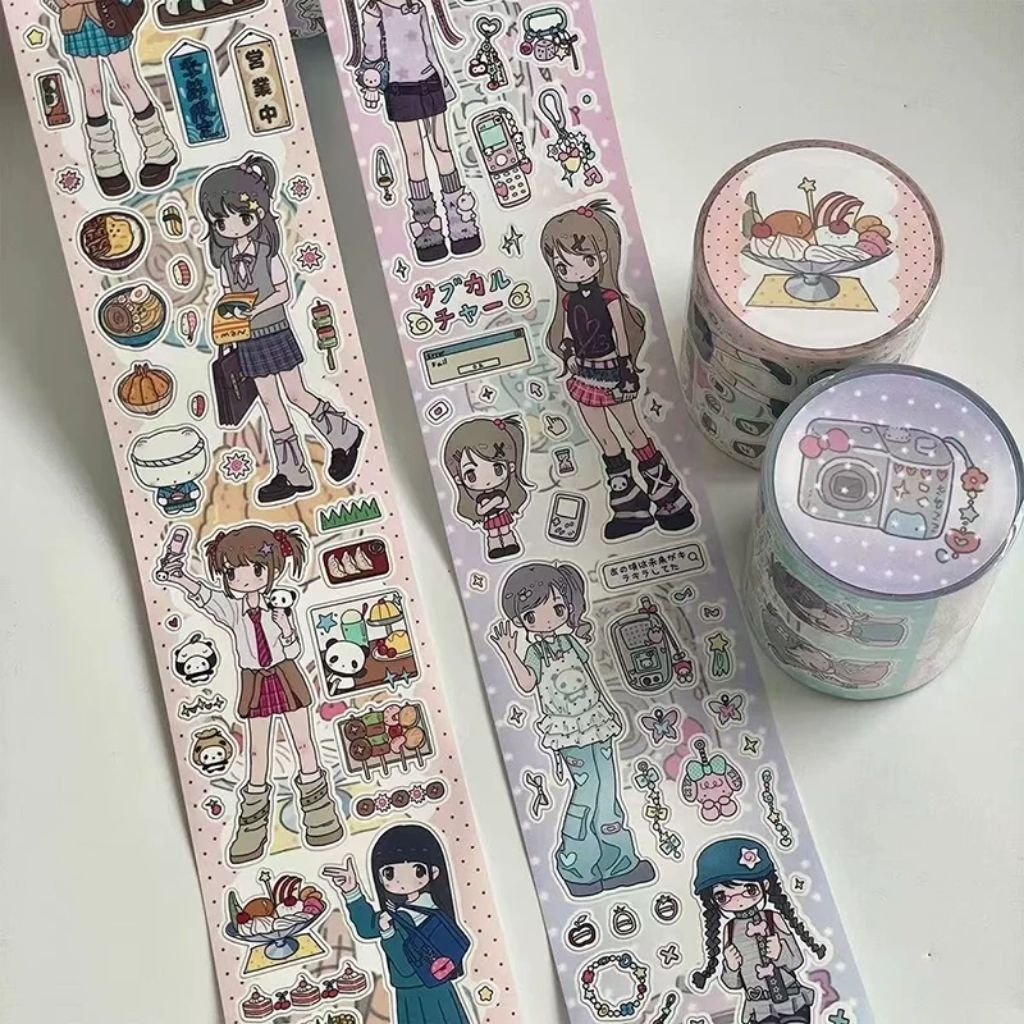 

[WindHeart] 1 sticker roll full wakawaka girl daily stickers basic collage character illustration handbook cute 22583