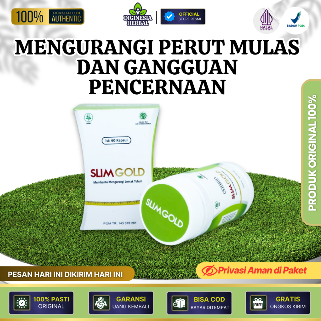 Slim Gold - Obat Herbal Perut Mulas & Gangguan Pencernaan Membantu Redakan Nyeri Lambung